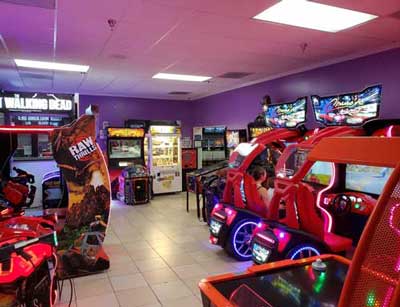 Arcade interior with driving games
