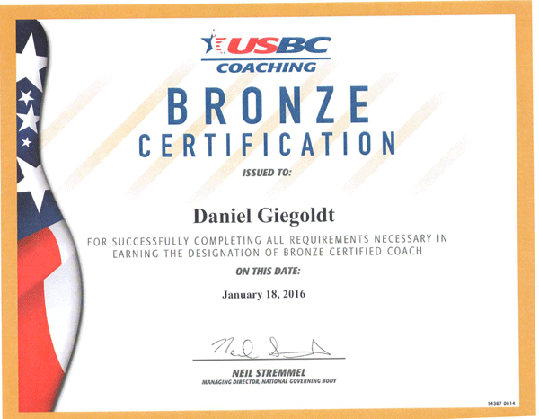 Bronze Certification for Daniel Giegoldt